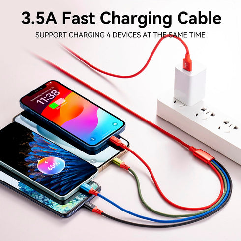 Multi USB Charging Cable 4A, 4-in-1 Charger Cord with USB C/Micro USB Port Adapter for Phone/Tablets/Samsung Galaxy/Google Pixel/Sony/LG/Huawei an...