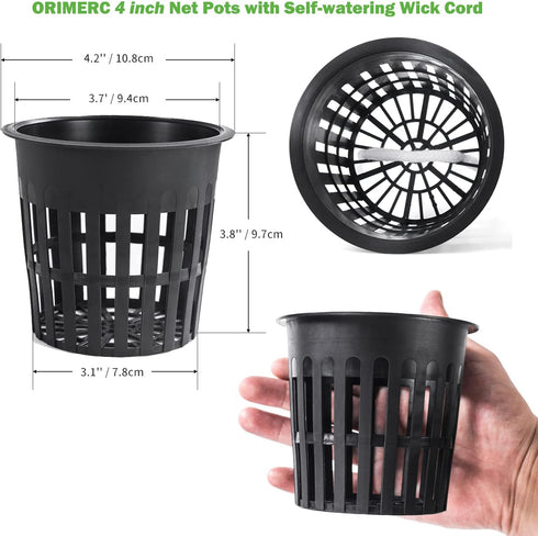 ORIMERC 15 Pack 4 inch Net Cup Pots with 15 feet Hydroponic Self Watering Wick for Aquaponics Buckets Insert Orchid Kratky Vegetable Garden Garden...