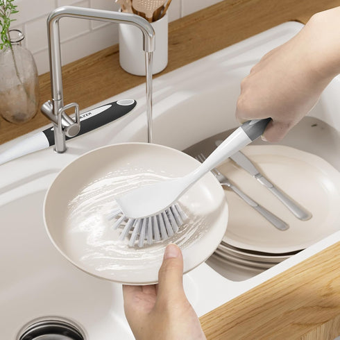 Amazer Dish Brush, 2 Pack Dish Scrubber with Handle, Kitchen Dishwashing Brushes, Scrub Brush with Stiff Bristles for Cleaning, Sink, Pots, Pans (...