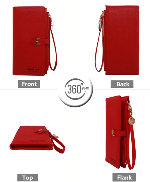 PORT&LOTUS Red Wallets for Women Small Wallets Mini Wallet for Woman Credit Card Organizer with Slim Cash Coin Purse Pocket Wallet for Woman Anti ...