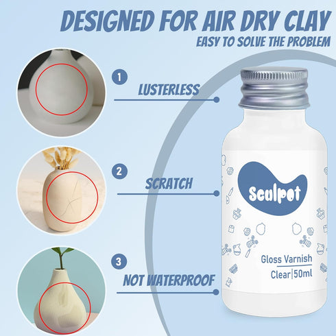 1DFAUL Air Dry Clay Varnish,50ml Gloss Finish Glaze for Air Dry Clay, Clay Paint for Pottery Air Dry, High Gloss & Scratch Resistant & Waterproof,...