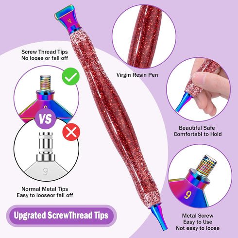 DoreenBow 21Pcs Diamond Art Painting Pens Glitter Christmas Diamond Art Painting Tools Stainless Screw Thread Tips Multi Placer Tips Ergonomic Dia...