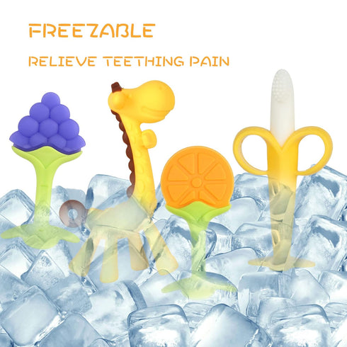 Chuya Teething Toys (4 Pack) Teething Toy for Baby, Teethers with Banana Baby Toothbrush Teeth Brushing,BPA-Free,Chew Toy Infants Toddlers Silicon...