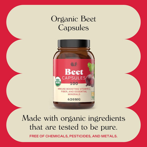 Organic Beet Root Capsules - Made in The USA, Naturally Boost Energy, Stamina, & Nitric Oxide with a Pure Organic Beet Root Supplement...