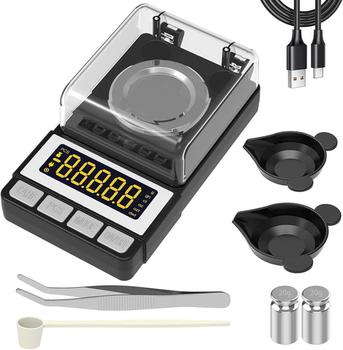 WEIGHTMAN Milligram Scale 50g / 0.001g, Reloading Scale with 2X 20g Calibration Weight, High Precision Jewelry Scale with Large LCD Display, MG Sc...