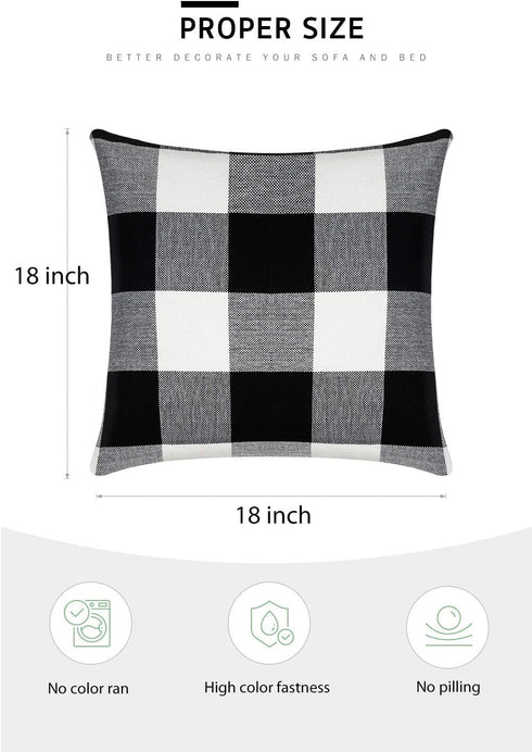 Syntus Set of 2 Buffalo Check Throw Pillow Covers Farmhouse Outdoor Plaid Square Pillow Cushion Case Black and White Polyester Linen for Christmas...