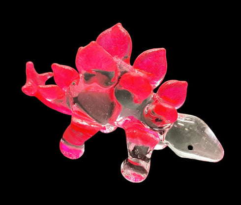 Garden Deco Glow in The Dark Pink Stegosaurus Hand Blown Art Glass Figurine Ornament Sculpture...
