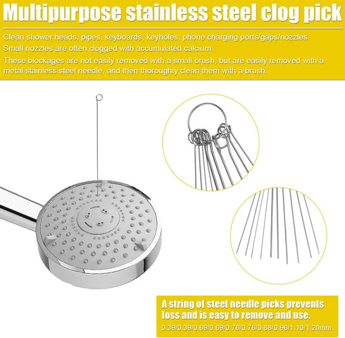 10pcs Shower Head Cleaning Brush, Gap Hole Anti-Clogging Cleaning Brush with 10 Stainless Steel Pin Picks Small Hole Cleaner Tool Nozzle Anti Clog...