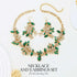 Aukmla Green Crystal Bridal Jewelry Set Gold Rhinestones Wedding Necklaces Earrings Sets Pearl Prom Costume Jewelry for Women and Brides...