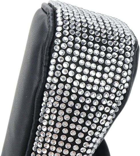 Faux Leather Shine Stone Gear Shift Knob Cover Unique Style Shifter Protective Sleeve Velcro Type (Black)...