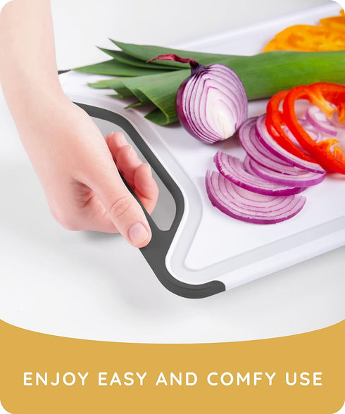 Cutting Boards for Kitchen, Plastic Cutting Board, Dishwasher Safe Cutting Board with Juice Grooves for Meat, Veggies, Fruits, Easy Grip Handle, N...