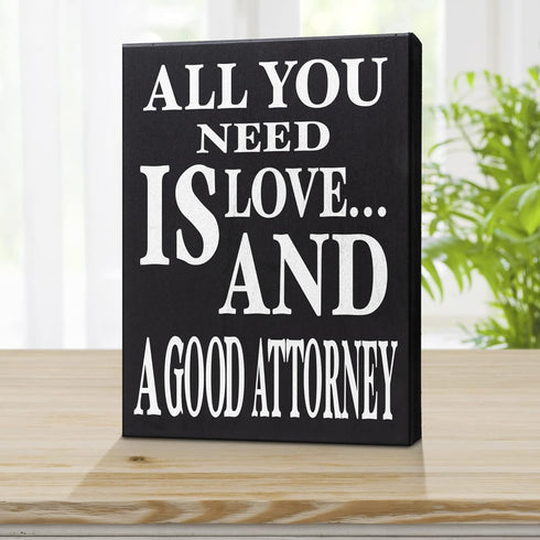 JennyGems Lawyer Gifts, All You Need is Love and a Good Attorney Wooden Sign, Lawyer Decor, Wall Hanging, Made in USA...