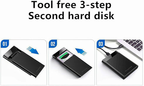 SSD HDD Hard Drive Enclosure 2.5" inch SATA III USB 3.1 6Gbps Caddy Case External Reader Laptop Fast Data Trasfer UASP Cable Included Tool-Free LE...