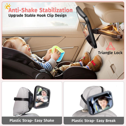 Baby Car Mirror for Baby Car Seat Safely Mirror Hook Clip Design for Rear Facing Infant Newborn 360° Rotation Baby Backseat Mirror with Wide Clear...