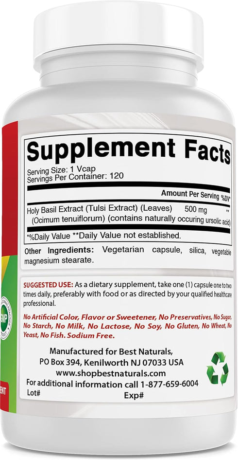 Best Naturals Holy Basil Stress Management 500 mg 120 Veggie Capsules...