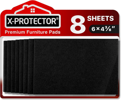 Felt Furniture Pads X-PROTECTOR 8 PCS - Premium 6” x 4 3/8” Heavy Duty Black Felt Sheets! Cut Large Furniture Pads to The Size You Need - The Best...