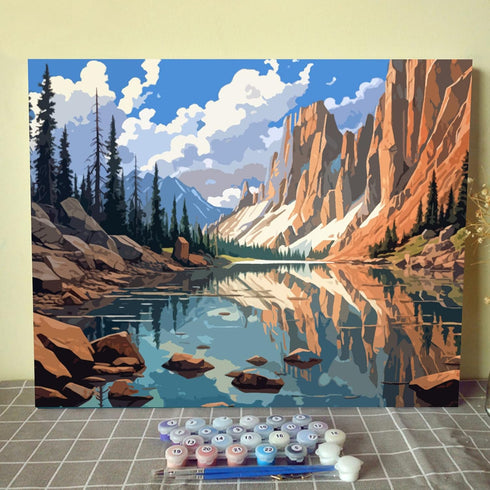 Nature Landscape paint by numbers for adults canvas paint by numbers from photo,Beginner with Brushes & Acrylic Pigment-Tranquil Mountain(without ...