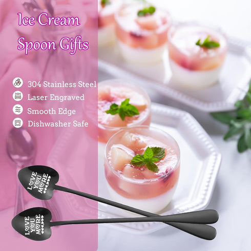 2 Pcs “Love You More” Couples Gifts-Engraved Stainless Steel Spoon,Ice Cream Spoons-Anniversary Birthday Gifts For Lover,Coffee Spoons-Christmas V...