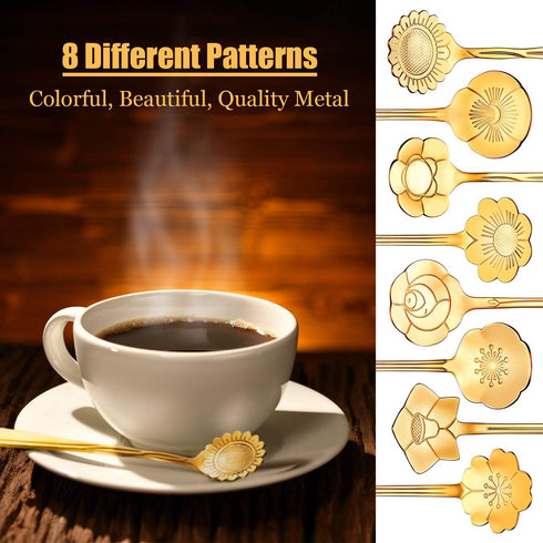 Chengu 8 Pieces Flower Coffee Tea Spoons Stainless Steel Sugar Spoons Tea Party Flower Fancy Tableware Set Stir Bar Creative Stirring Teaspoon, 8 ...