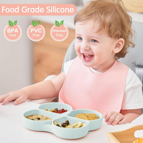Butterfly Silicone Toddler Plates with Suction, Divided Design Suction Plates for Toddlers Babies, Food Grade Soft Safe BPA-Free Silicone, Dishwas...