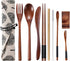 OKA Reusable Wooden Travel Cutlery Set Japanese Style Lunch Utensil Set with Case ,9 Pcs Wooden Flatware Including Reusable Knife Fork Spoon Chops...