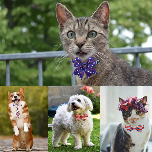 25 Pieces Patriotic Dog Bowties with 5 Kinds of Designs US Independence Day Cat Neckties Adjustable Dog Collar Accessories for Small Medium Pets...