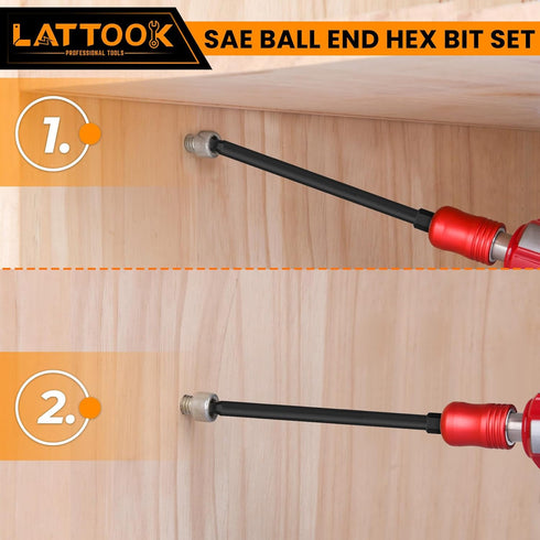 Ball End Hex Head Allen Wrench Drill Bit Set (10PCS SAE 5/16” to 5/64”), LATTOOK 10PCS SAE Ball End Hex Bit Set Allen Key Bit Set Hex Key Drill Bi...