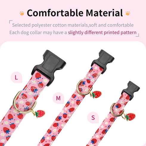 Dog Collar,Personalized Adjustable Cute Puppy Collars for Girl Female Boy Dogs Strawberry Patterned Design,Soft Pet Collar with Safe Buckle for Sm...