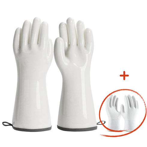 Silicone Gloves Heat Resistant Oven Gloves Barbecue Gloves PPE Reusable Dishwashing Cleaning Gloves Waterproof Cotton Lined Mitts Kitchen Gloves f...