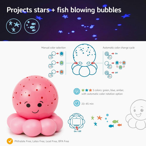 Cloud b Travel Comforting Nightlight Projector | Gentle Brightness | 3 Colors with Color Rotation Option | Auto-Shutoff | Octo Baby Pink...