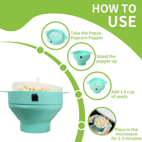 MMUGOOLER Original Microwave Popcorn Popper Silicone Popcorn Maker, Collapsible Bowl with Lid BPA Free and Dishwasher Safe, Quick & Easy(Blue)...