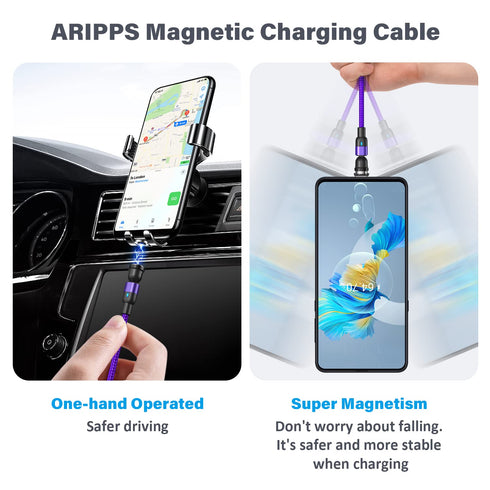 Magnetic Charging Cable 4 Pack (3.3ft/6.6ft/6.6ft/10ft), 540 Degree Rotating Magnetic Phone Charger Cable, 3 in 1 Nylon Magnetic USB Cable for Mic...