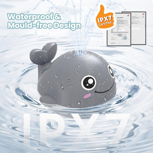 Baby Bath Toys, Kid Odyssey Rechargeable Whale Bath Toys Automatic Induction Sprinkler Bathtub Shower Toys with LED Light, No Hole - IPX7 Waterpro...