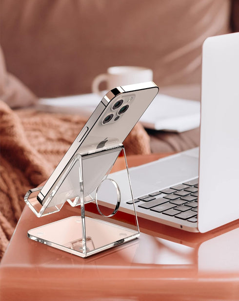 TOPGO Acrylic Cell Phone Stand, Clear Phone Holder for Office Desk, Vanity, Kitchen, Bedside Table, Compatible with iPhone/Smartphones/iPad/Switch...