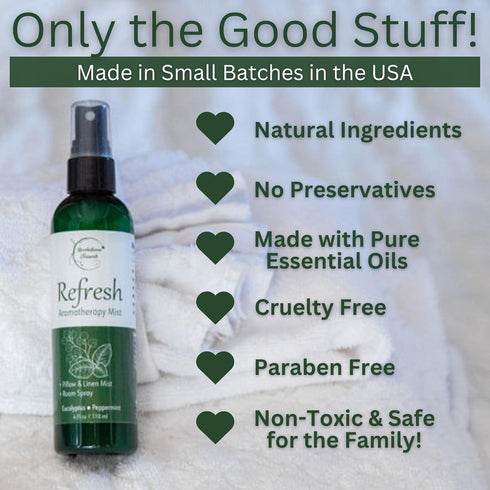 Refresh Aromatherapy Room Spray & Pillow Mist. Peppermint & Eucalyptus Essential Oil Spray, Linen Mist, Natural Car Air Freshener Bathroom Freshen...