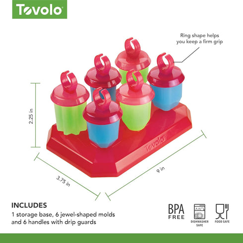 Tovolo Popsicle Molds with Sticks (6-Pack, Jewel Rings) - Reusable Ice Pop Molds & Sticks for Homemade Ice Pops & Frozen Snacks - Popsicle Maker w...