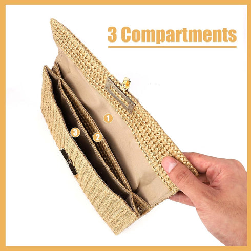 Straw Clutch, Summer Beach Straw Clutch Handbag Straw Tote Bag Boho Style Clutch Purse Handwoven Casual Small Envelope Straw Wallet for Women Girl...