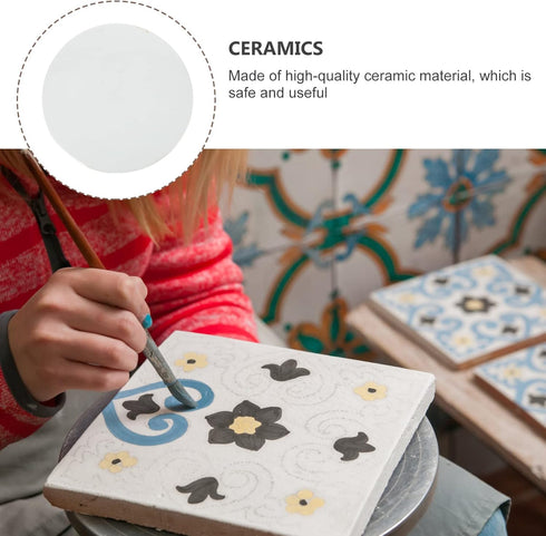 Sewroro Round Serving Platter Round White Ceramic Tiles DIY Painting Ceramic Plate Hand- painted Ceramic Tiles Porcelain Mixing Tray Artists Paint...