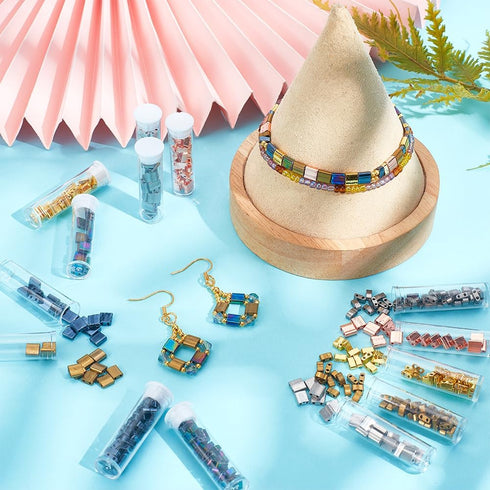 NBEADS 455 Pcs 2 Sizes Tila Beads, 2-Hole Glass Seed Beads 7 Colors Rectangle Glass Seed Beads Japanese Glass Beads for Bracelet Necklace Earring ...