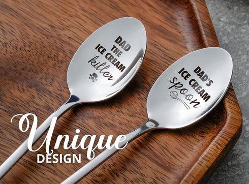 Dads Ice Cream Spoon, 2 Pcs Stainless Steel Coffee Spoons Set, Gifts for Dad on Birthday/Christmas/Thanksgiving, Gift Ready Package, DAD THE ICE C...