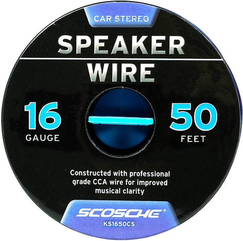 Scosche KS1650CS 16 Gauge CCA Car Stereo Speaker Wire - 16 AWG Audio Cable for Automotive Sound Systems - Copper Clad Aluminium 50 Foot Spool...