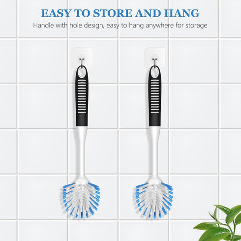 SetSail Dish Brush with Handle, 2 Pack Stiff Bristles Dish Scrubber with Built-in Scraper Dish Scrub Brushes for Cleaning Dishes, Pots and Pans, K...