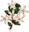 Womens Flower Green Leaf Rhinestone Brooch Pin...