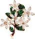 Womens Flower Green Leaf Rhinestone Brooch Pin...