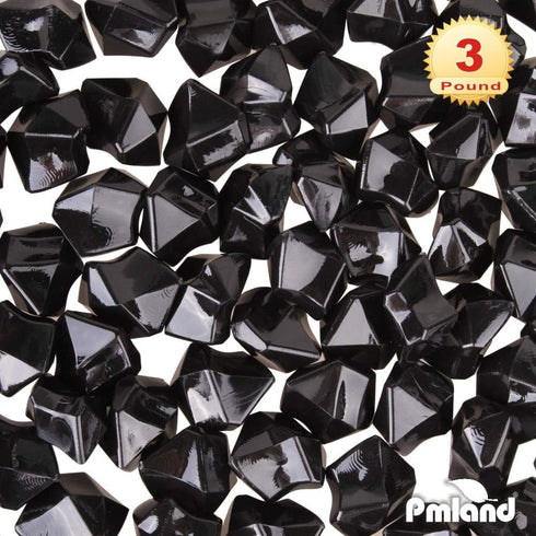PMLAND Clear Fake Ice Rocks – 550 Pcs Large Black Acrylic Gems Crushed Plastic Diamonds, 3 Lbs / 2.25 Quarts Bulk Vase Filler for Centerpieces The...