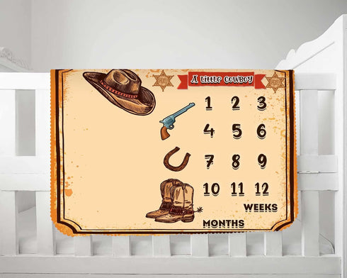 Western Cowboy Baby Monthly Milestone Blanket Country Leather Boots Cowboy Hat Newborn Photo Props Baby Shower Party Decor New Baby to 12 Months G...