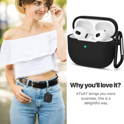 ATUAT Compatible with AirPods 3 Case, Protective Silicone Cover for AirPods 3rd Generation Case 2021, Wireless Charging - Black...