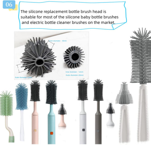 2 Pack Baby Bottle Cleaner Replacement Heads, for Electric Bottle Brush and Nipple Brush, Compatible with Baby Bottle Brush Set, Travel Bottle Bru...