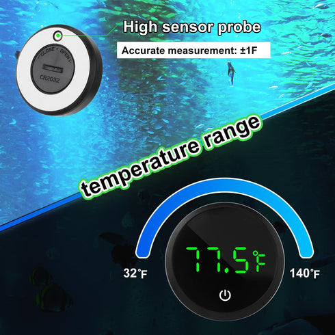 Fish Tank Thermometer, Rechargeable Aquarium Thermometer LED Digital Touch Screen Wireless Stick on Temperature Thermometer with Touch Screen, Lar...