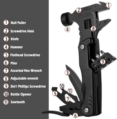 Camping Essentials Multitool Hammer Adjustable Wrench - TGGAML 14 in 1 Survival Gear Pliers Saw Bottle Can Opener Screwdriver Gift for Father Him ...